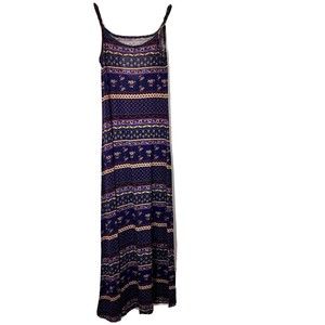 Forever 21 Womens S Small Maxi Tank Dress Floral Scoop Neck Keyhole Purple Boho